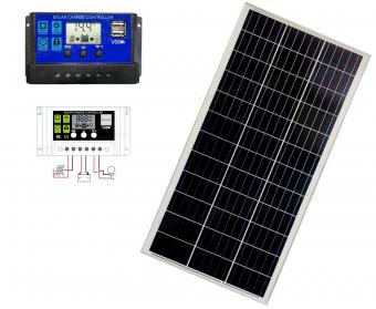 12V 140 Watt napelemes töltő szett töltésvezérlővel Poly Solar MPV-POLY-140W-PWM
