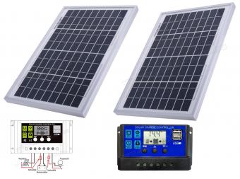 12V 20 Watt napelemes töltő szett töltésvezérlővel Poly Solar MP-2X10W-10A-PWM