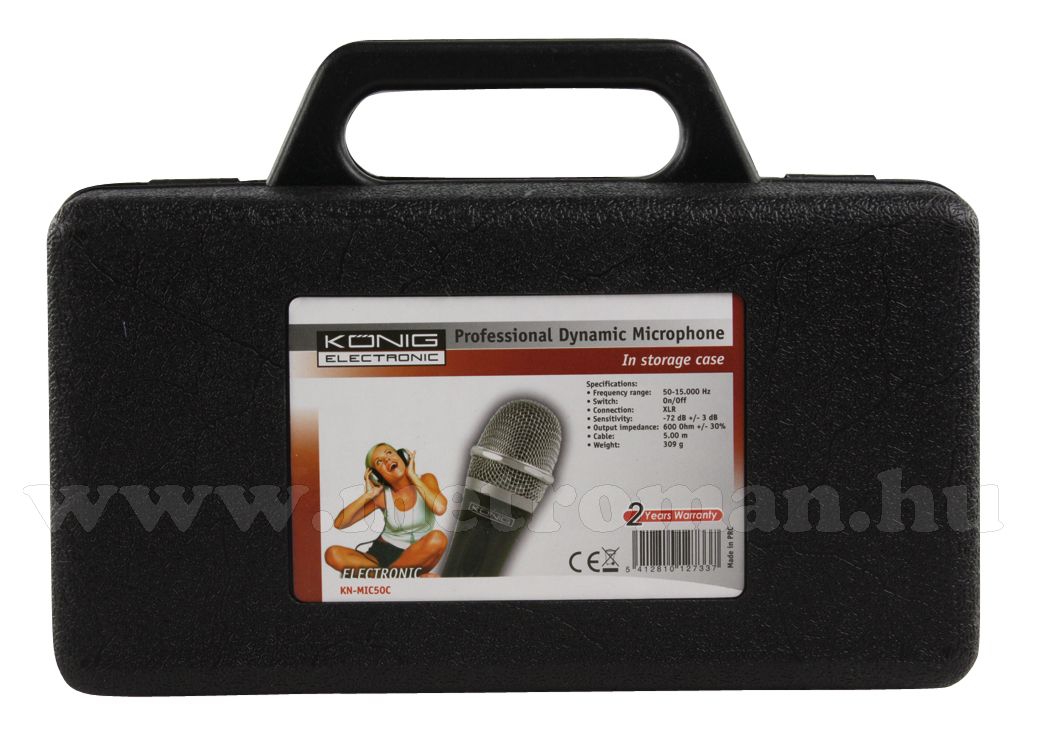 Dinamikus mikrofon , König MIC50C műanyag kofferrel