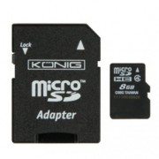 Memória kártya micro SD-HC 8 Gb König, SD adapterrel - Class 10