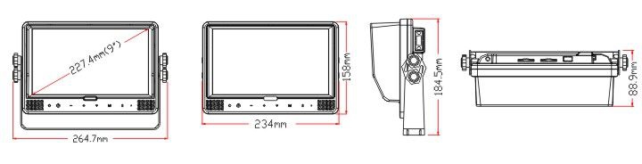 Ipari kivitelű 9"-os QUAD LCD monitor, beépített SD kártyás DVR video felvevővel, Sharp Vision MO-900141D