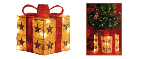 Karácsonyi világító ajándék doboz, piros-arany, KBX 15/RD