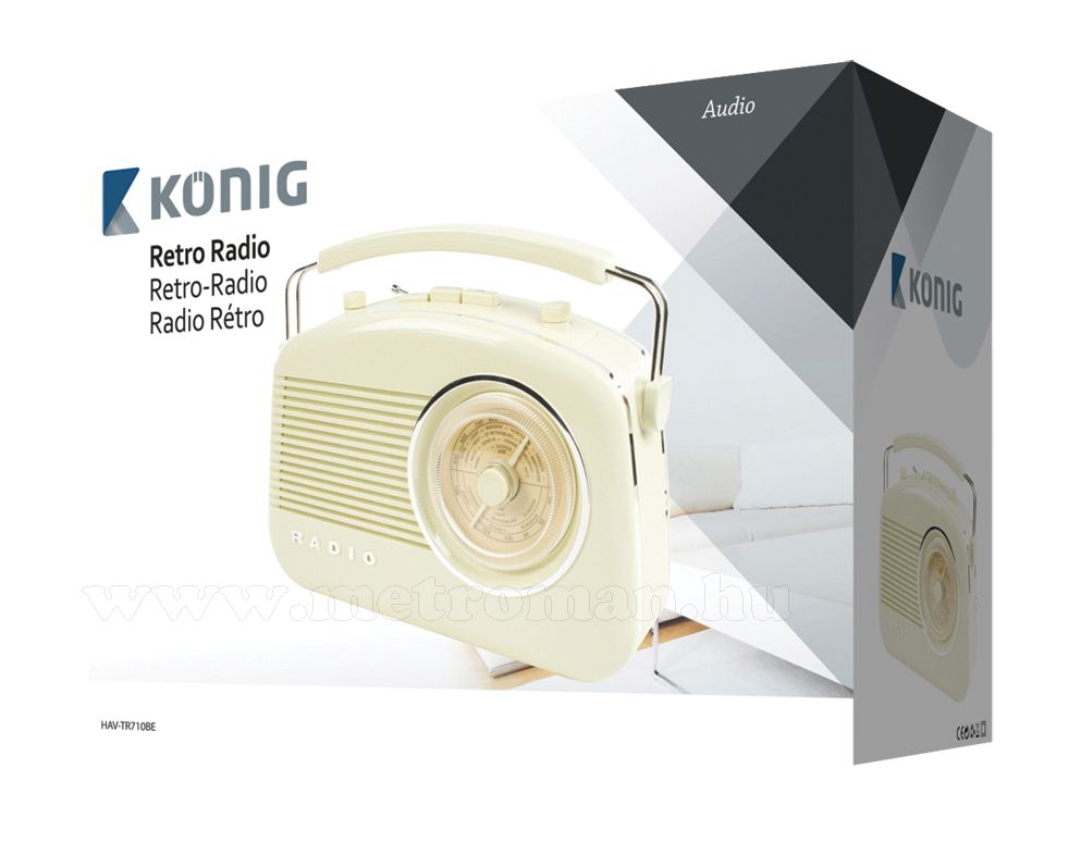 Retró rádió, elefántcsont színű, König RDFM5000BG