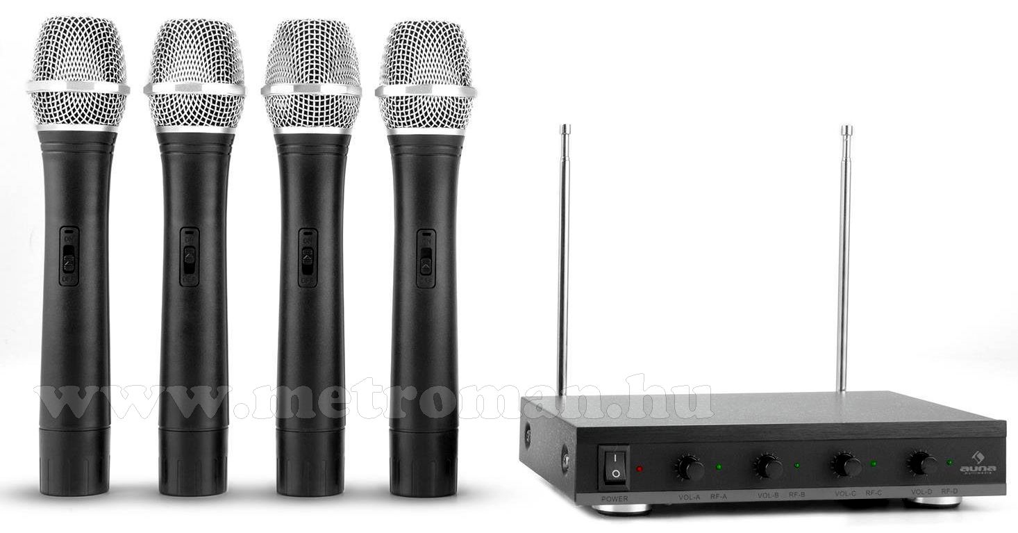 Vezeték nélküli mikrofon, 4 db kézi mikrofonnal , Auna VHF-4