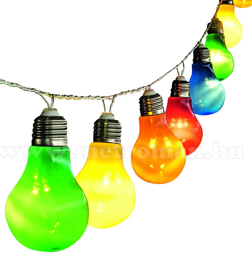 Kültéri, villanykörte LED fényfüzér, party fény, 10 gömb, 5 m, színes, LP 10/M