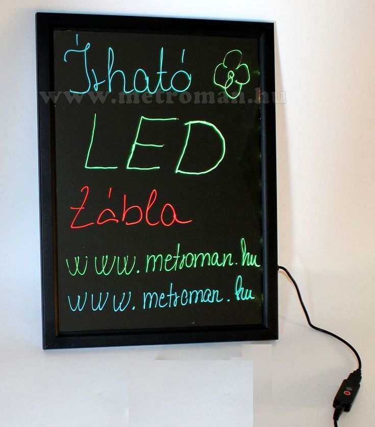 Írható világító LED tábla, 40x60 cm, fekete, plexi előlappal, LED-010
