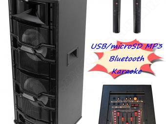 Aktív hangfal karaoke szett USB/microSD MP3 Bluetooth hangszóró vezeték nélküli mikrofonnal PAR225DJ