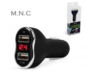 Autós Szivargyújtós USB töltő és Feszültségmérő MNC M054BK