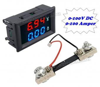 Beépíthető digitális Volt és Ampermérő Sönt ellenállással 0-100V 100A M0100AVDC