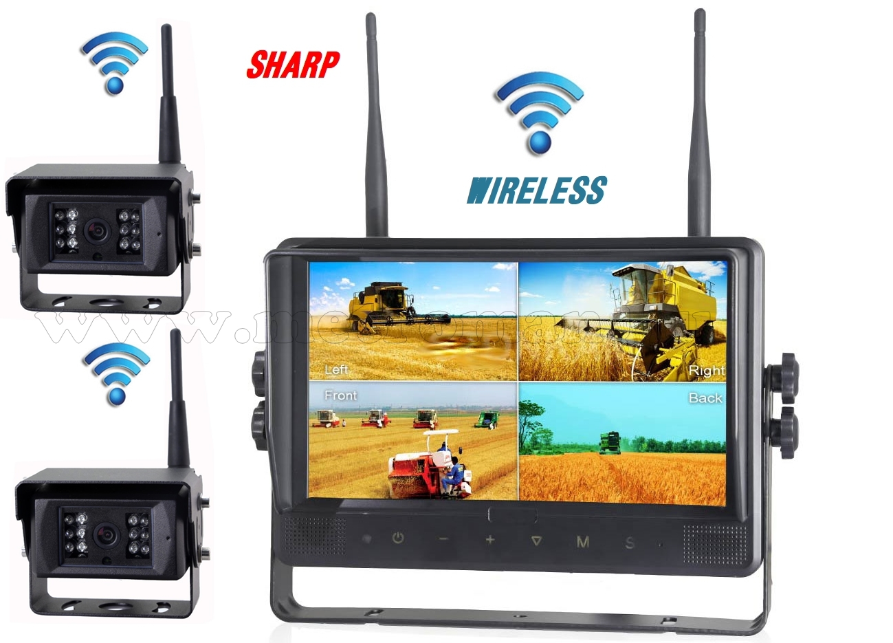 Ipari kivitelű, vezeték nélküli tolatókamera szett, Sharp Quad LCD 9" monitorral és 2 db Sharp Vision tolatókamerával DW900138QC-DW671X2