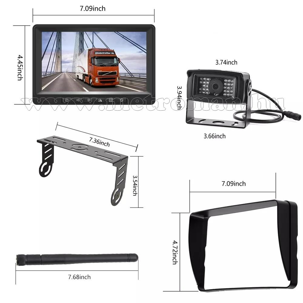 Digitális vezeték nélküli tolatókamera szett 7"-os HD LCD monitorral MM0205-HD 12/24 Volt