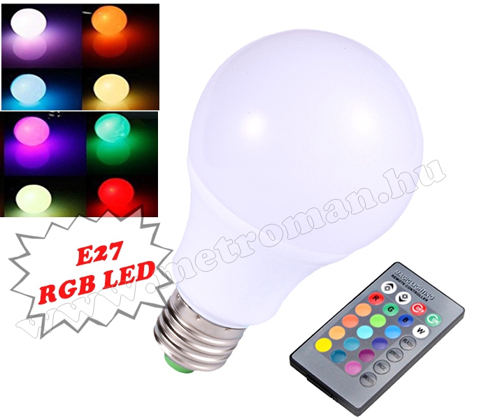 Távirányítós fényerő szabályzós RGB LED izzó MD7C