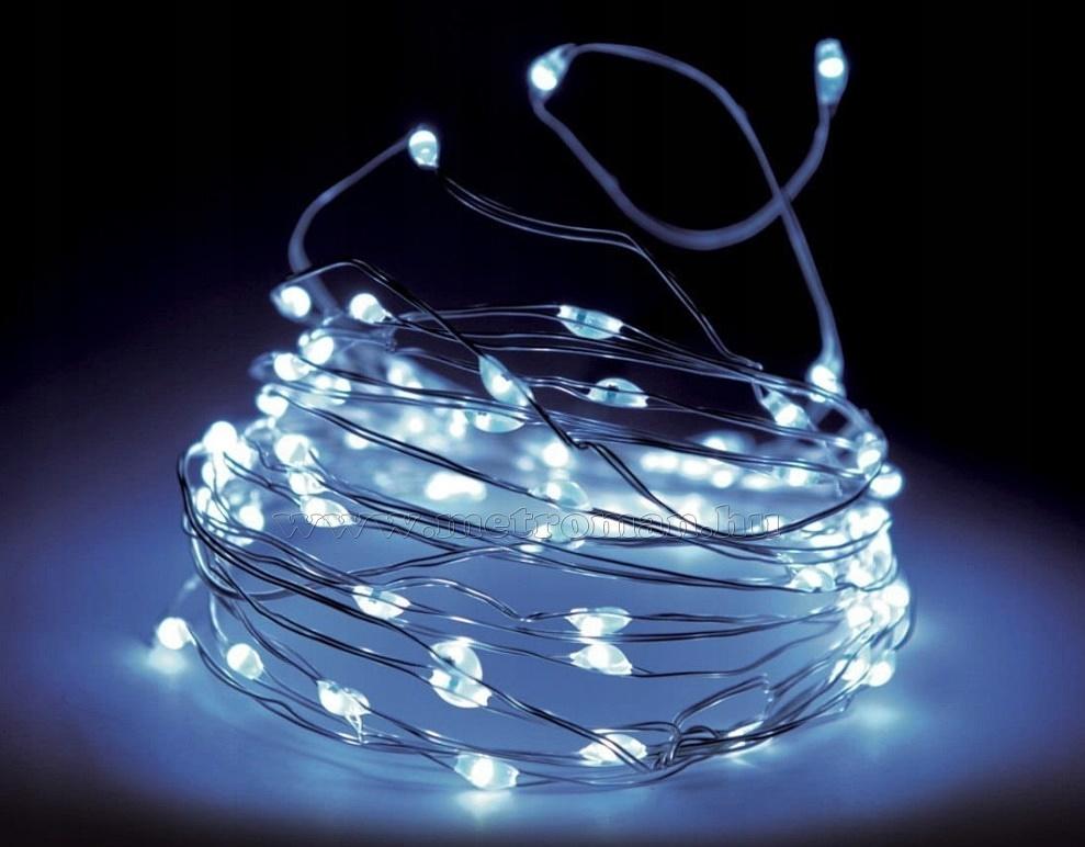 Elemes LED fényfüzér 100 db micro LED-del 10 Méter Hideg Fehér
