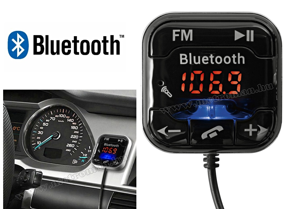 MP3 FM transzmitter és Bluetooth kihangosító FMBT 14