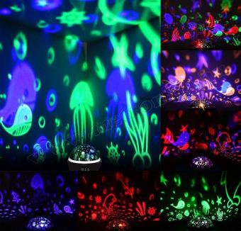 Hangulatos éjszakai fény Csillagos égbolt / Tenger víz alatti világ RGB LED projektor M1652-Black
