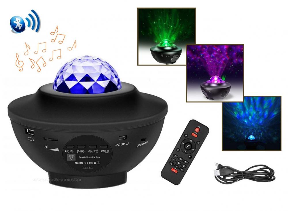 Hangulatos éjszakai fény RGB LED projektor Bluetooth USB MP3 lejátszó XK01BT