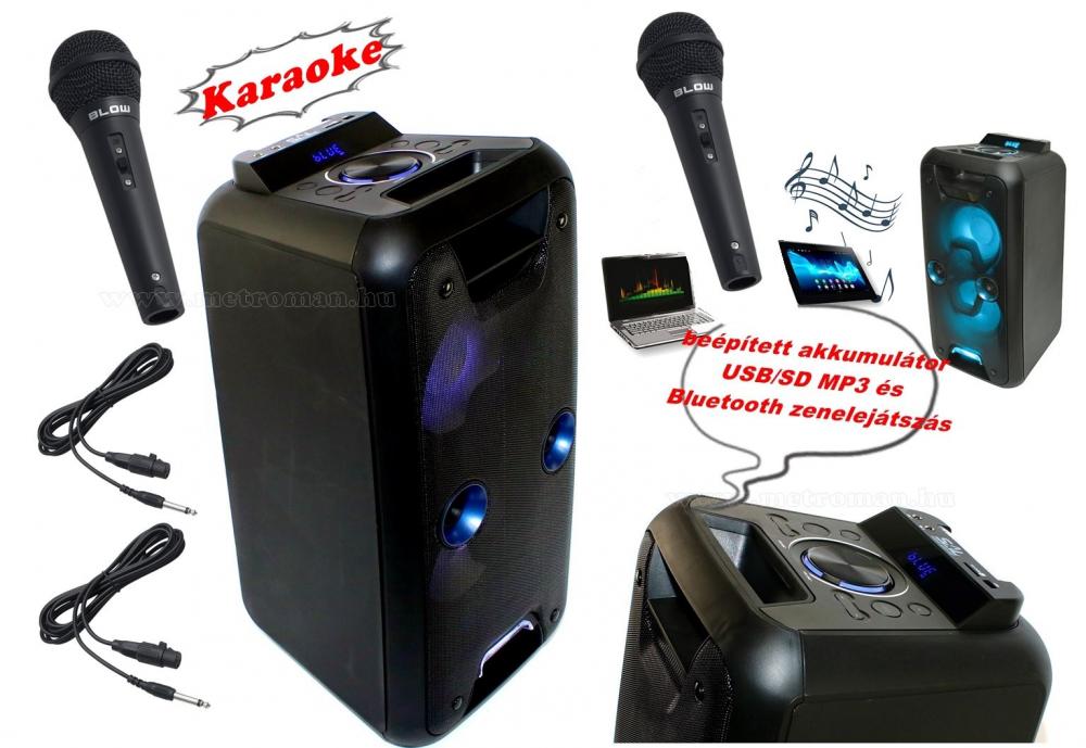 Hordozható USB SD MP3 Bluetooth zenelejátszó Karaoke szett két mikrofonnal PAR220BT-PRM-205