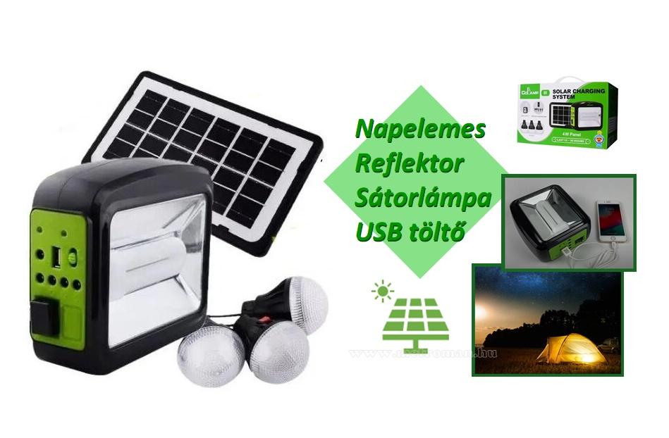 Hordozható napelemes LED lámpa Reflektor USB töltő 3 db izzóval CCLAMP014W