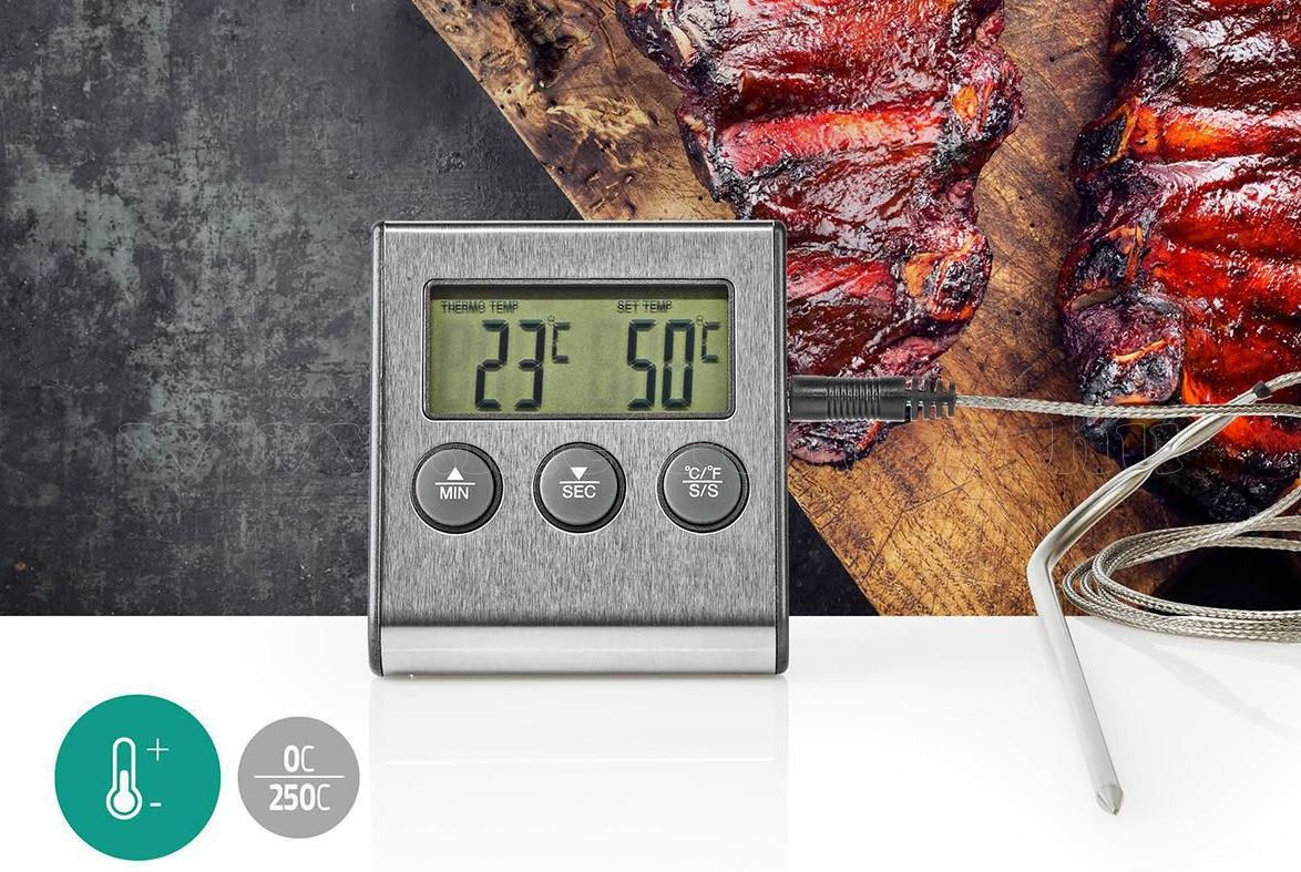 Digitális LCD hőmérő műszer 0 - + 250 °C és időzítő óra KATH104SS