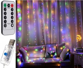 Karácsonyi LED fényfüggöny USB tápcsatlakozású 300 LED 3x3 méter MM7218USB Színes