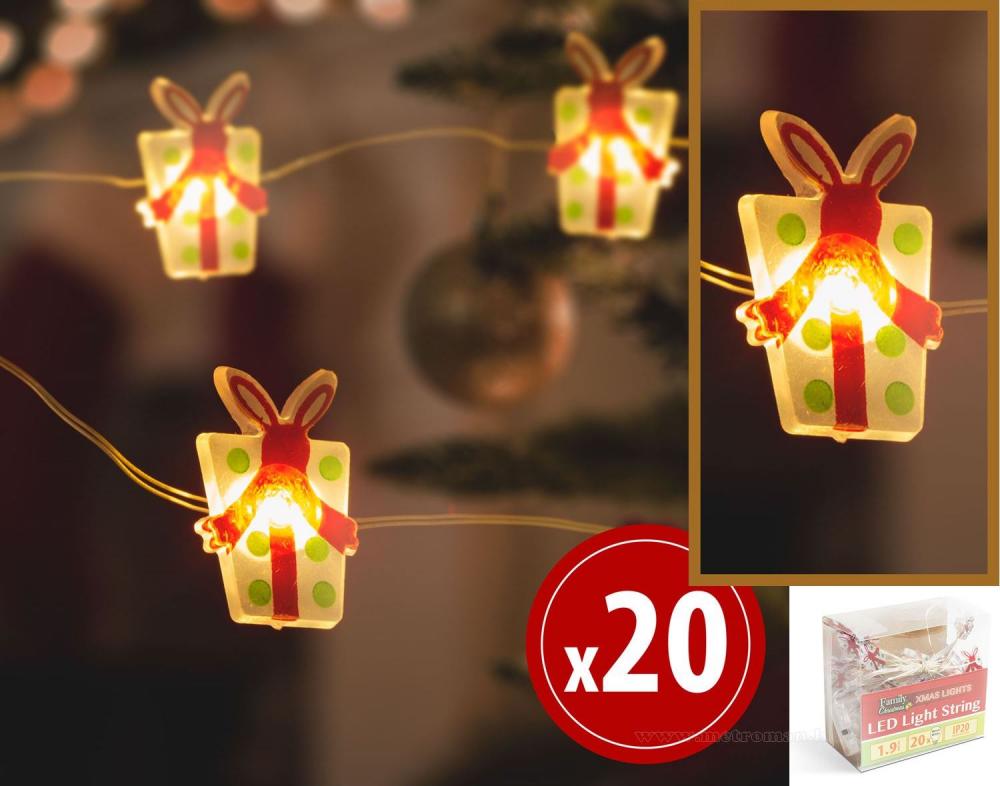 Karácsonyi elemes LED fényfüzér ajándékdobozokkal M8928