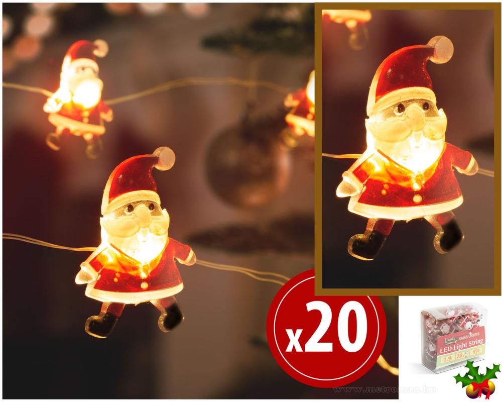Karácsonyi elemes LED fényfüzér mikulásokkal M8926
