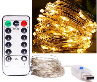 Karácsonyi kültéri LED fényfüzér USB tápcsatlakozású 300 LED 30 méter MM7241USB Meleg Fehér