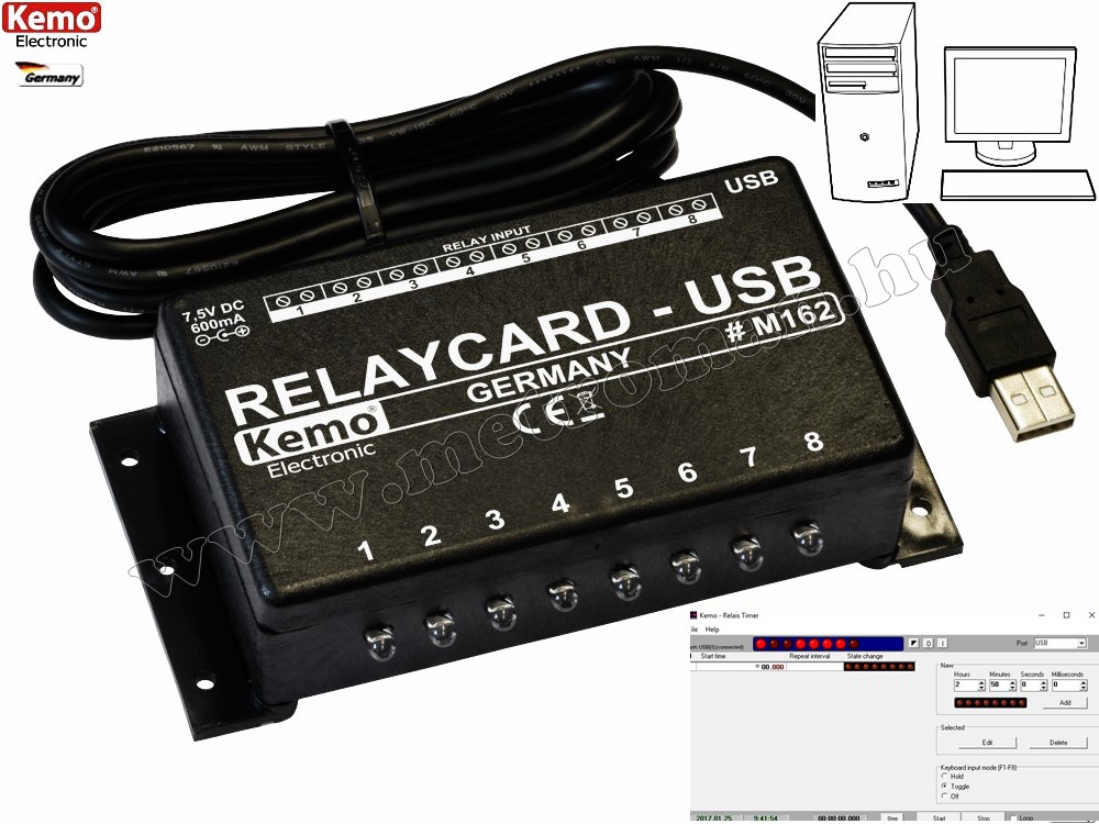 PC-ről vezérelhető USB Relé Kártya modul Kemo M162