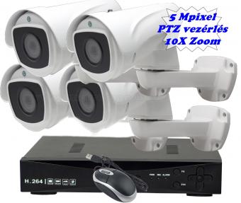 Komplett megfigyelő rendszer 5 Mpixeles Zoom-os és forgatható PTZ IP kamerákkal 5MP-PTZ-DVR