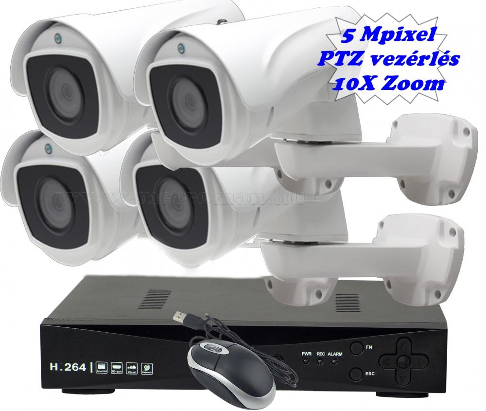 Komplett megfigyelő rendszer 5 Mpixeles Zoom-os és forgatható PTZ IP kamerákkal 5MP-PTZ-DVR