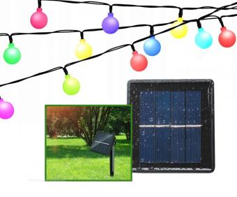Kültéri napelemes LED fényfüzér, kerti hangulat világítás, karácsonyi LED égősor, Színes MLED50-SOLAR-RGB