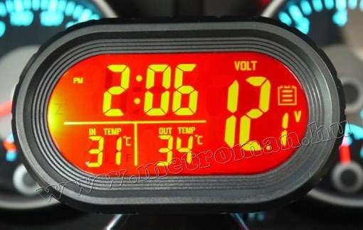 Digitális autós LCD külső-belső hőmérő és óra Voltmérővel M7009VK