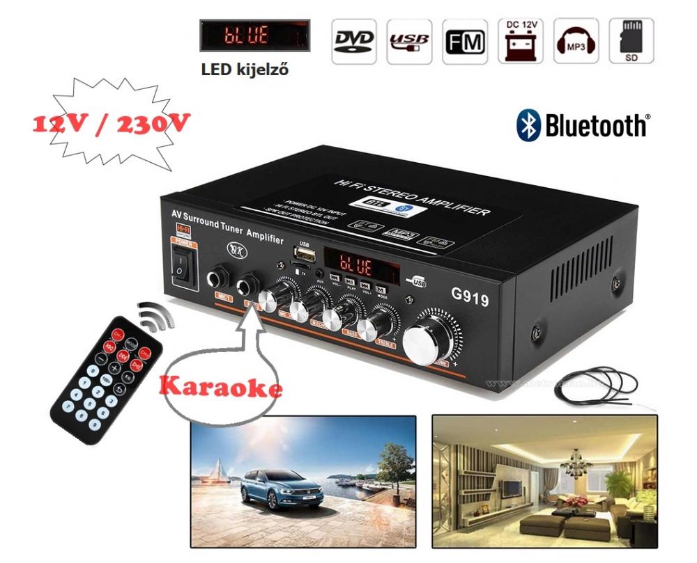 Mini hordozható és autós Karaoke erősítő USB/SD/MP3 és Bluetooth zenelejátszóval MG-919BT
