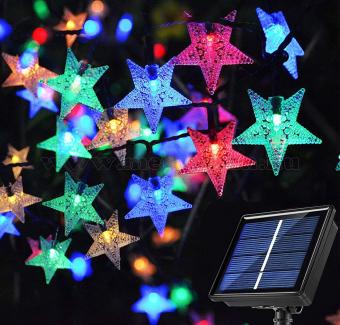 Napelemes Karácsonyi LED égősor, Kerti Fényfüzér, Kültéri, NLED30STAR Színes Csillag