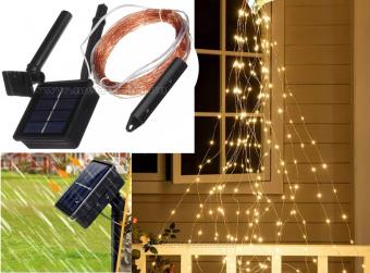 Napelemes LED fényzuhatag LED fénypiramis fényfüzér, Kültéri micro LED égősor MLED200-TREE-WW