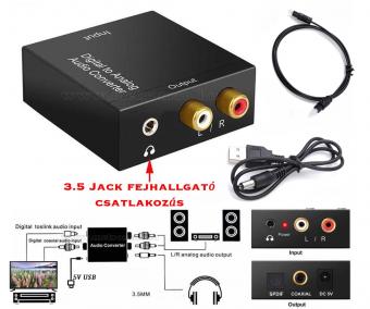 Toslink-2RCA Digitális-analóg audió jel átalakító 3.5 Jack fülhallgató kimenettel MK319USB