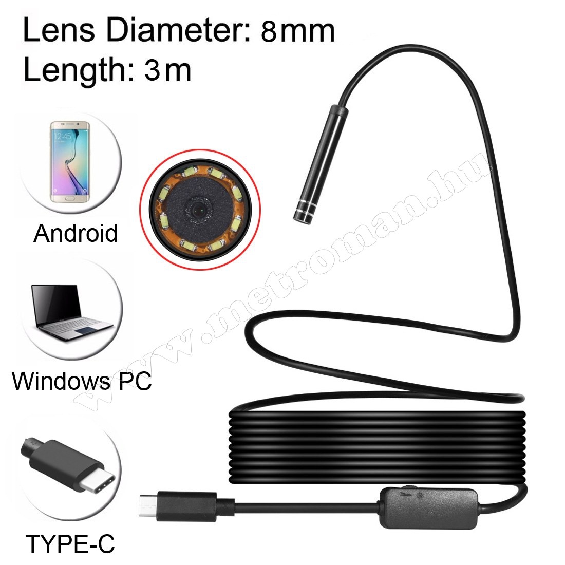 Android USB-C endoszkóp kamera, LED világítással, Mlogic MM-0851