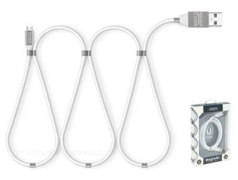 USB - microUSB mágneses adat és telefontöltő kábel fehér 55446M-WH
