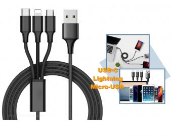 Univerzális Micro-USB  USB-C és iPhone Lightning telefon töltőkábel 