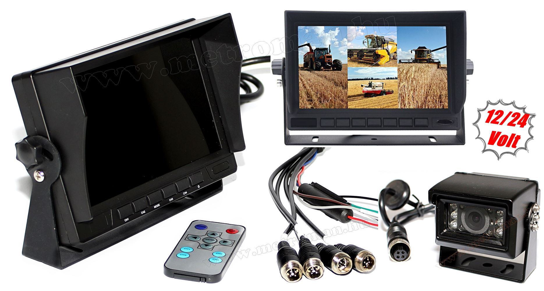 Kamion, teherautó, targonca, munkagép ipari tolatókamera szett 7" LCD QUAD LCD monitorral MM3659-QUAD-MT554