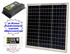 12V 40 Watt napelemes töltő szett töltésvezérlővel Poly Solar MP-40W-10A-PWM