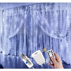   Karácsonyi LED fényfüggöny USB tápegységgel 300 LED 3x2.9 méter M6206USB Hideg Fehér