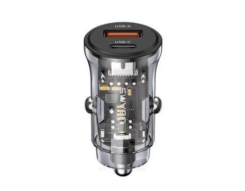 Autós telefontöltő, szivargyújtó USB töltő USB+USB-C - Quick Charge 3.0 - 12-24V 07AC-20W