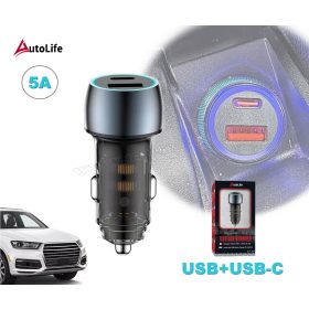   Autós telefontöltő, szivargyújtó USB töltő USB+USB-C 12-24V 07AC-48W