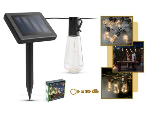 Napelemes Vintage Villanykörte izzós kültéri kerti LED fényfüzér Melegfehér 11742SOL10