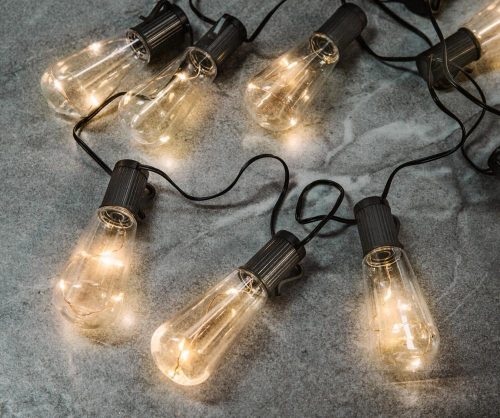 Napelemes Vintage Villanykörte izzós kültéri kerti LED fényfüzér Melegfehér 11742SOL10