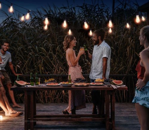 Napelemes Vintage Villanykörte izzós kültéri kerti LED fényfüzér Melegfehér 11742SOL10