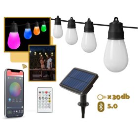   Napelemes Smart Villanykörte izzós kültéri kerti LED fényfüzér Színes 11747LED30