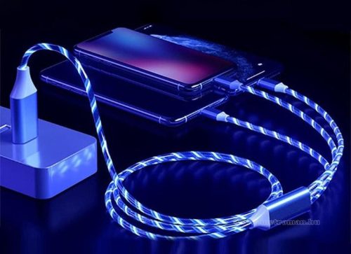 Univerzális Micro-USB  USB-C és iPhone Lightning világító telefon töltőkábel 3IN1MCL