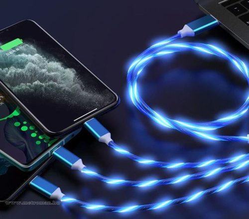 Univerzális Micro-USB  USB-C és iPhone Lightning világító telefon töltőkábel 3IN1MCL